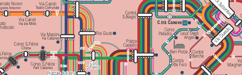 Mappa dei servizi urbani e suburbani di Vicenza